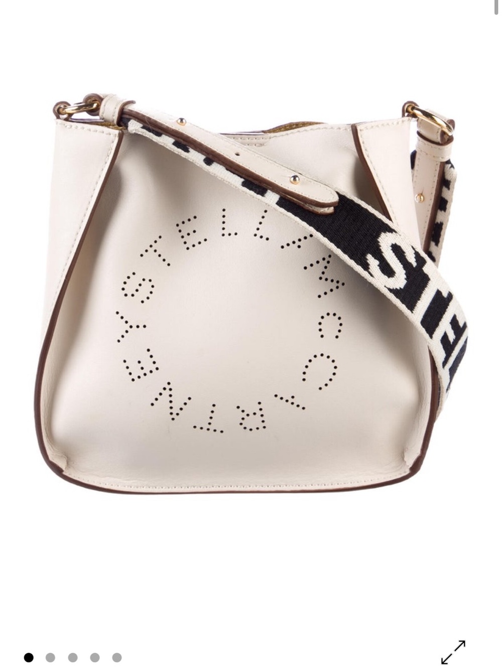 Stella McCartney Cream Bucket Bag with Black Logo Strap